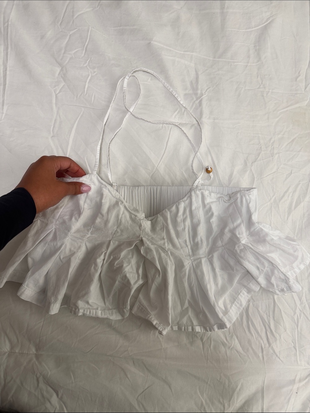 Free people White Ruffled Spaghetti-Strap Crop Top
